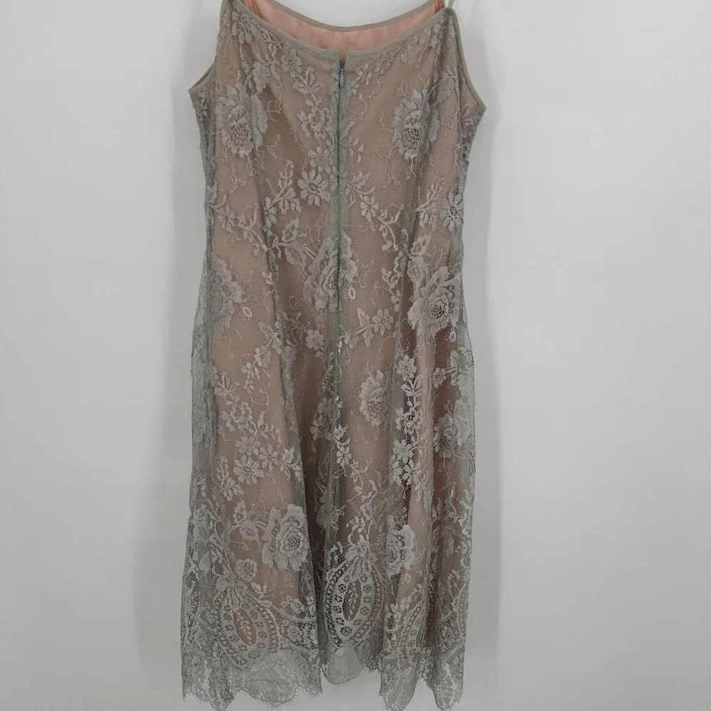 Rickie Freeman Teri Jon Nites‎ Slip Dress Prom Gray Floral Lace Overlay Back Zip